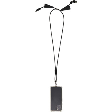 Logo trade promotional merchandise image of: Funi recycled plastic smartphone lanyard with built-in data sync and 100W fast charge 5-in-1 cable